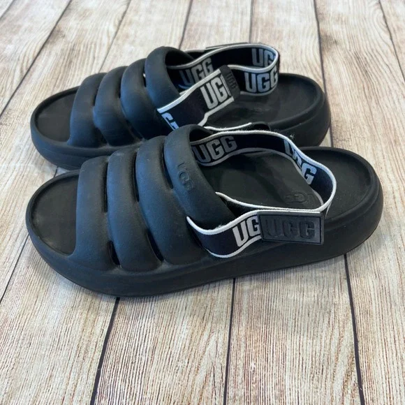 UGG Sport Yeah Black EVA Sandals Detachable Logo Strap Womens Slides 1126811 - Picture 3 of 7